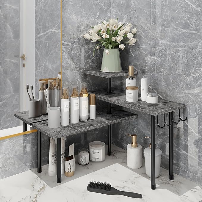 Homode Kitchen Countertop Organizer, 3 Tier Corner Shelf Bathroom Counter Organizer, Wooden Counter Shelf Stand Space Saver, 