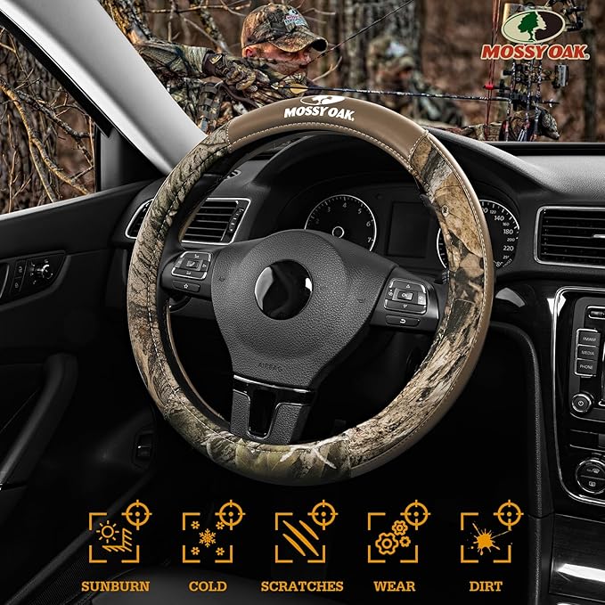 Mossy Oak Camo Steering Wheel Cover, Durable Grip Car Steering Cover, Universal Fit 14.5"–15.5" - Made with Premium Beige PVC