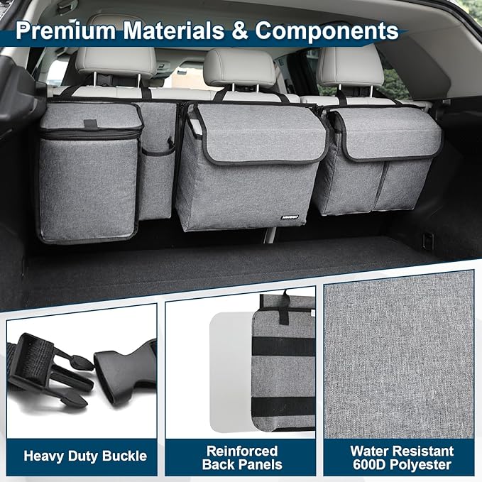 Deluxe Trunk and Backseat Organizer for Medium or large size SUVs & RVs, Detachable Storage Modules with Built-in Cooler,