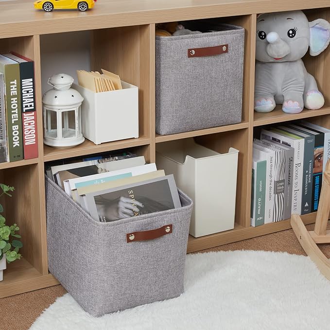 HNZIGE Large Rectangle Storage Baskets for Shelves 16"×11.8"×11.8" Fabric Storage Bins with Handles (2 Pack) Decorative Stora