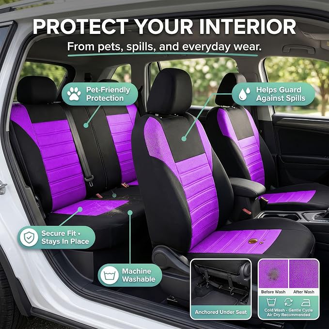 FH Group Automotive Car Seat Covers Full Set Premium 3D Air Mesh Front Seat Covers, Airbag Compatible & Split Bench Cover Uni