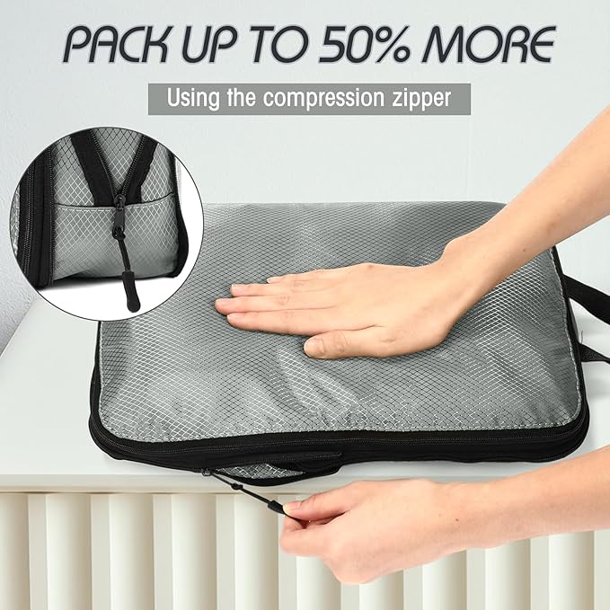5 Pack Compression Packing Cubes for Travel Space Saving Cubes Luggage Organizer for Suitcase(Mixed Gray,L)
