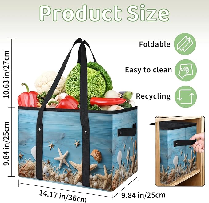 Reusable Grocery Bags Heavy Duty Shopping Bags Foldable Large Tote Bags with Long Handles & Hard Bottom