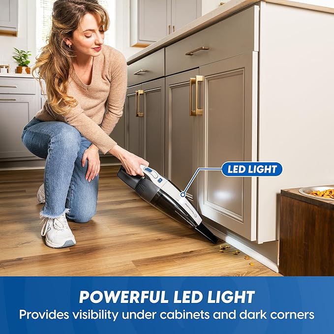 Vacmaster Pet Hair Cordless Hand Vacuum with Motorized Nozzle, 2-Speeds, LED Light, for Home & Car, Dusting Brush, Precision 