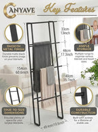 CANYAVE Metal Leaning Ladder Towel Rack, 4-Tier Blanket Stand for Bathroom Living Room, No Drilling Quilt Storage Organizer (
