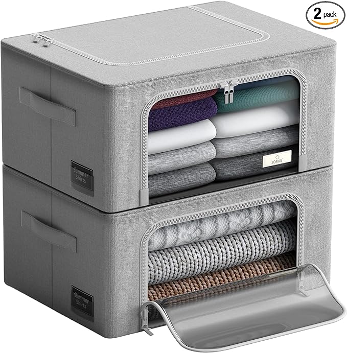 Sorbus Storage Bins with Metal Frame - Stackable & Foldable Clothes Organizer Bags - Oxford Fabric Storage Containers with La