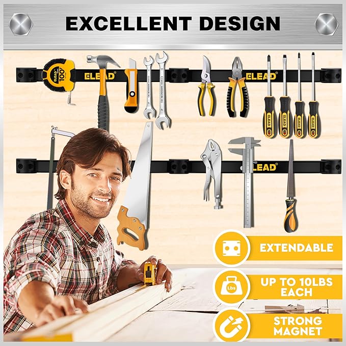 ELEAD 6-Piece 12" Magnetic Tool Holder Storage Organizer - Wall Mount Rack Garage Organization Power Magnet Hanger Workbench 