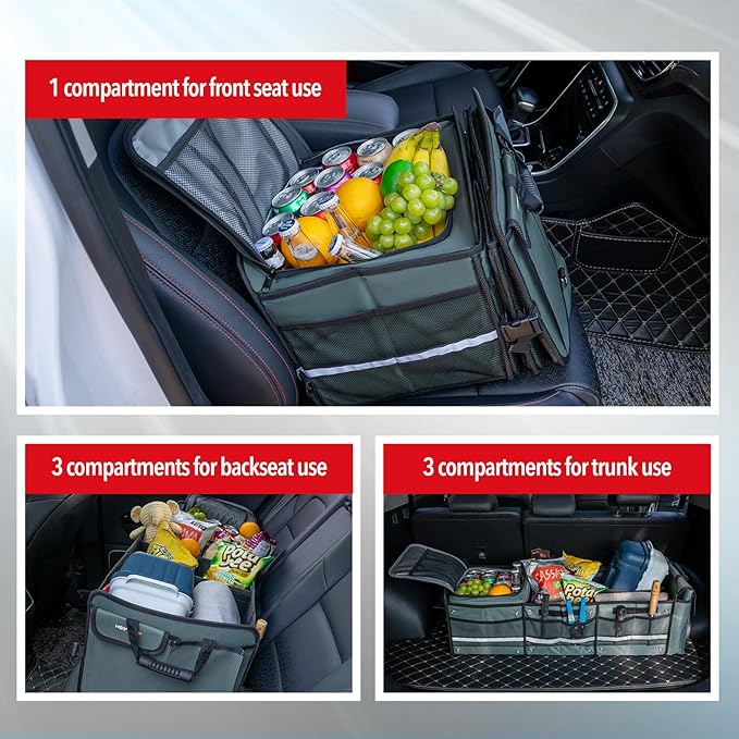 Farasla Waterproof Trunk Organizer with Insulated Leakproof Cooler Bag, Foldable Cover, Adjustable Securing Straps (4-in-1