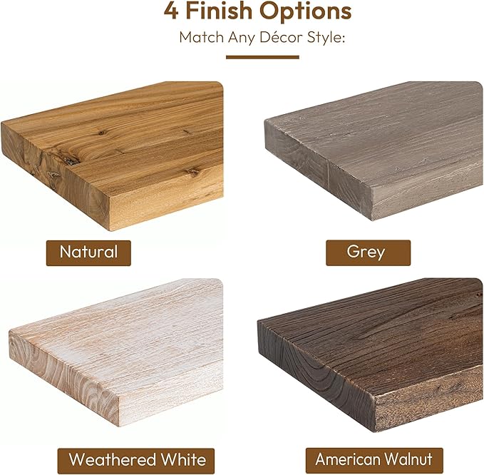 Vivelove Elm Floating Shelves for Wall Solid Wood, 24 Inches Long Rustic Wall Shelf with Invisible Bracket for Living Room Be