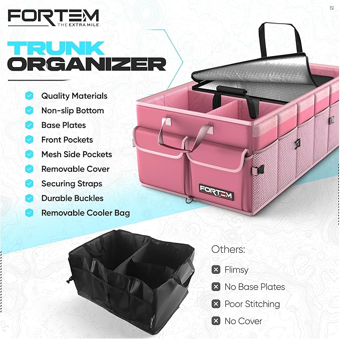 FORTEM Trunk Organizer with Cooler For SUV Car Trunk, Foldable Storage, Car Accessories for Women Men, Collapsible Bag, Perfect