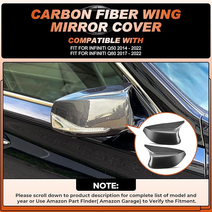 ACLONG Carbon Fiber Mirror Cover Caps Rearview Side Mirror Covers Fit for Infiniti Q50 2014-2022 Infiniti Q60 2017-2022 Left Driver Side Right Passenger Side-2 PCS