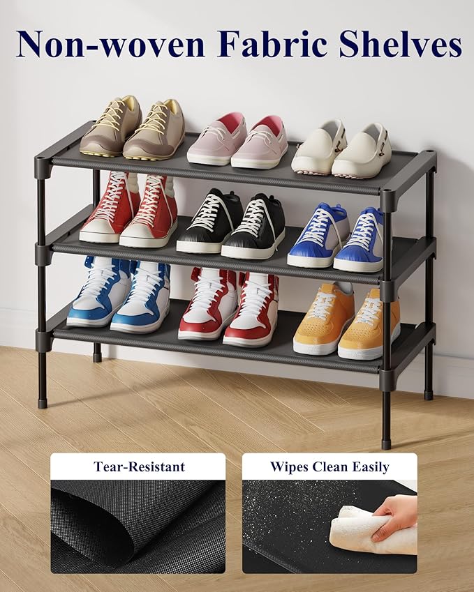 Kitsure Shoe Rack - Non-Woven Shoe Rack Shelf, Shoe Organizer for Closet, Entryway, Garage & Corridor, Stackable Shoe Shelves