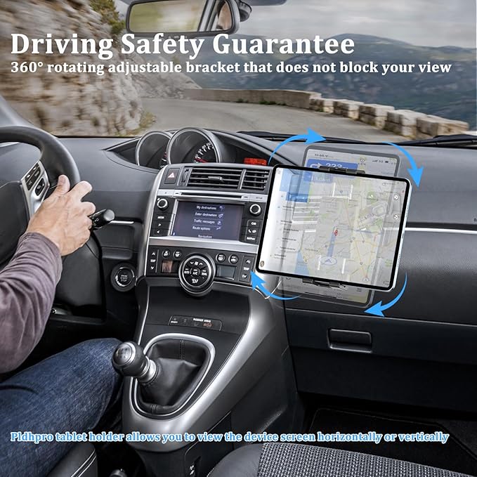 PLDHPRO Tablet Wall Mount Holder with Drill Base, Adjustable iPad Wall Mounted Stand Compatible with 5.1'' - 15.6'' Phones Tablets for Truck Dashboard Desk Kitchen Cabinet