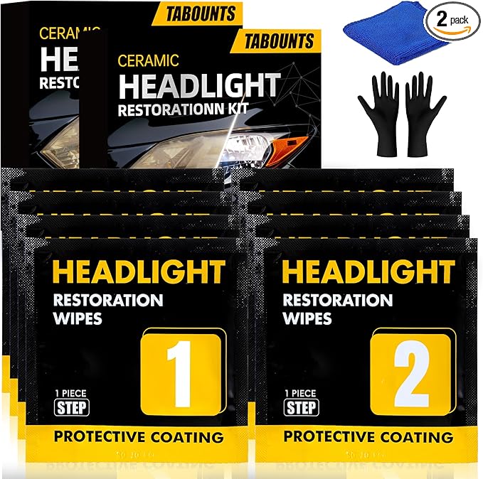 Headlight Restoration Kit,Headlight Restoration Wipes - 3-Step Cleaning System, Removes Yellowing & Oxidation, Restores Clari