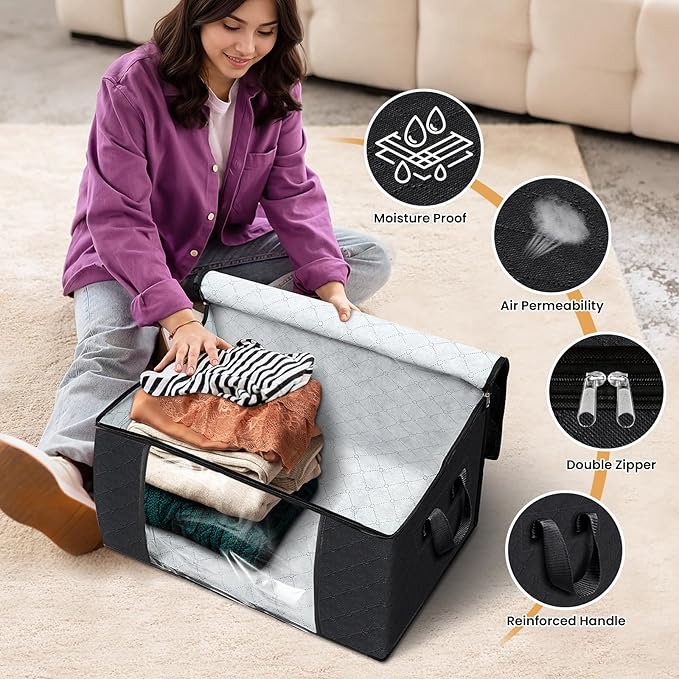 Fab totes Storage Bags,Clothes Blanket Storage Bins Foldable Closet Organizers with Reinforced Handle for Home Dorm Storage a