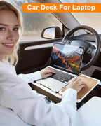 Car Desk for Laptop with Mouse Pad, Car Tablet Holder Back Seat for Kids, Car Tray Table for Front Seat Passenger, Portable Soft Pillow Stand for Vehicle Bed Sofa - Wood Grain