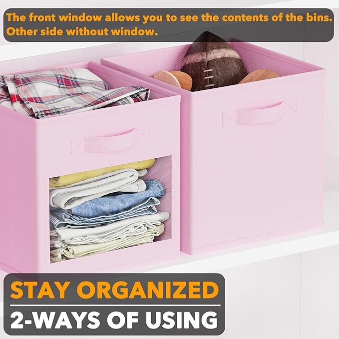 SpaceAid Storage Cubes with Clear Windows, Set of 6 Fabric Bins, 11 Inch Foldable Baskets Boxes for Closet, Cubby Shelf or Cu