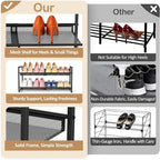 Expandable Shoe Rack, 2 Tier Adjustable Shoe Organizer with Flat & Slant Dual Use Design, Space Saving Shoes Stand for Closet