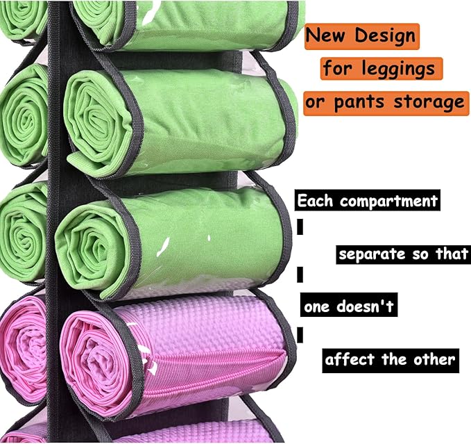 Legging Storage Bag Storage Hanger Can Holds 24 Leggings or Shirts Jeans Compartment Storage Hanger, Foldable Leggings Organi