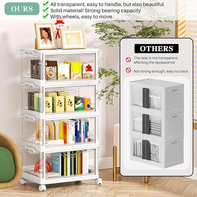 Kmiectse Clear Storage Bins with Lids - 4 Tier Plastic Bins with Wheels, Stackable Storage Bin, Closet Organizers Box for Bed
