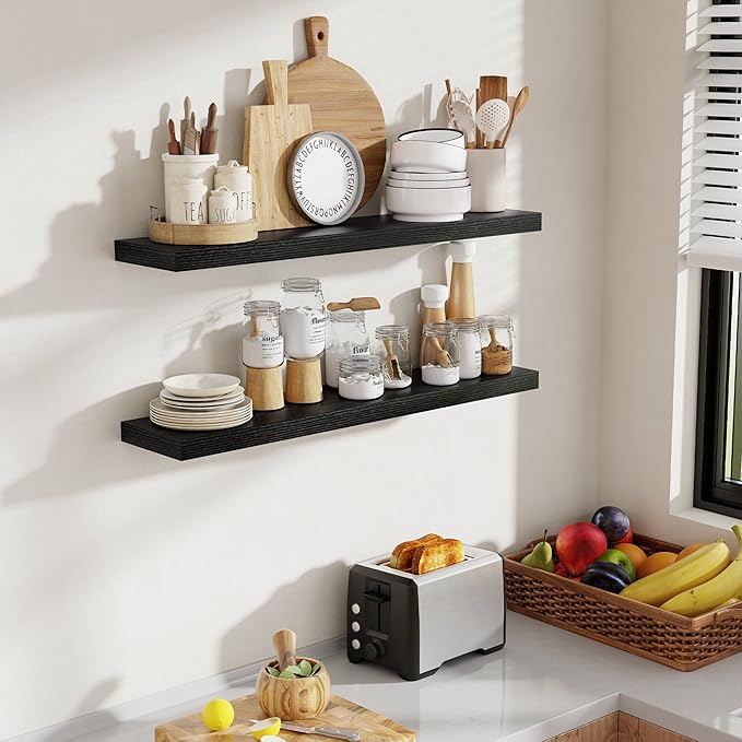 36 Inch Floating Shelves, 8 Inch Deep Floating Shelves for Wall, Hanging Shelf with Invisible Brackets, Deep Shelves for Bath