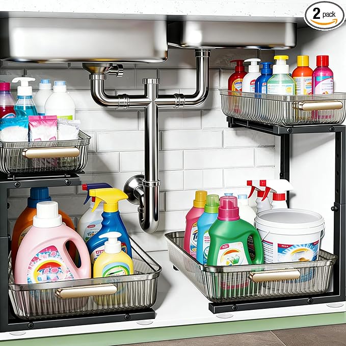 ARSTPEOE Under Sink Organizer - 2 Packs Multi-Purpose Pull-Out Storage Organizers, Slide out Pull out Cabinet Organizer Shelf