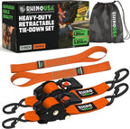 Rhino USA Retractable Ratchet Straps (2-Pack) - 2 Inch x 10 Feet (3,033lb Break Strength) - Heavy Duty Auto Self Retracting Tie Down Straps for Truck, Cargo Trailer, Motorcycle, Rad & More - Orange