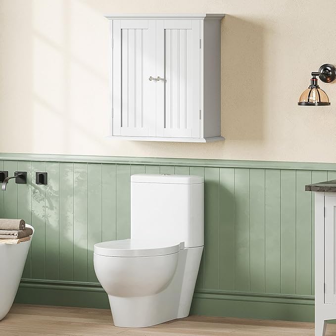 ChooChoo Bathroom Wall Cabinet, Over The Toilet Space Saver Storage Cabinet, Medicine Cabinet with 2 Door and Adjustable Shel