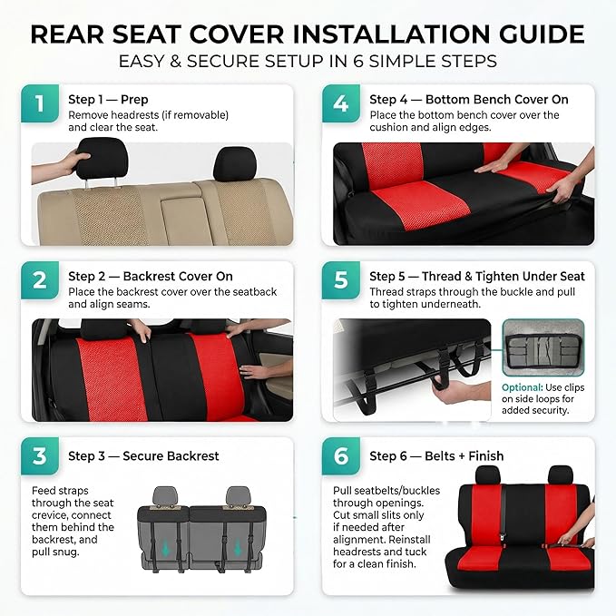 FH Group Automotive Rear Car Seat Covers for SUV, Trucks, Sedan and More - Universal Fit Front High Back & Rear Solid Bench D