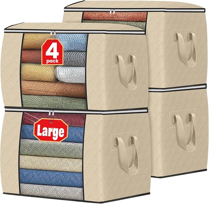 Fab totes 24 Gallons Clothes Storage, Foldable Thick Fabric Blanket Storage Bags, Containers for Organizing Bedroom, Closet, 