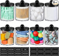 8 Pack Acrylic Qtip Holder Dispenser for Cotton Swabs, Balls, Pads, Floss - Plastic Canister Apothecary Jar Set, Bathroom Ess