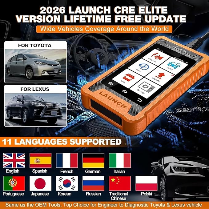 LAUNCH Creader Elite Bi-Directional OBD2 Scanner for Toyota Lexus, 2026 Full System Diagnostic Scan Tool, All Reset Service