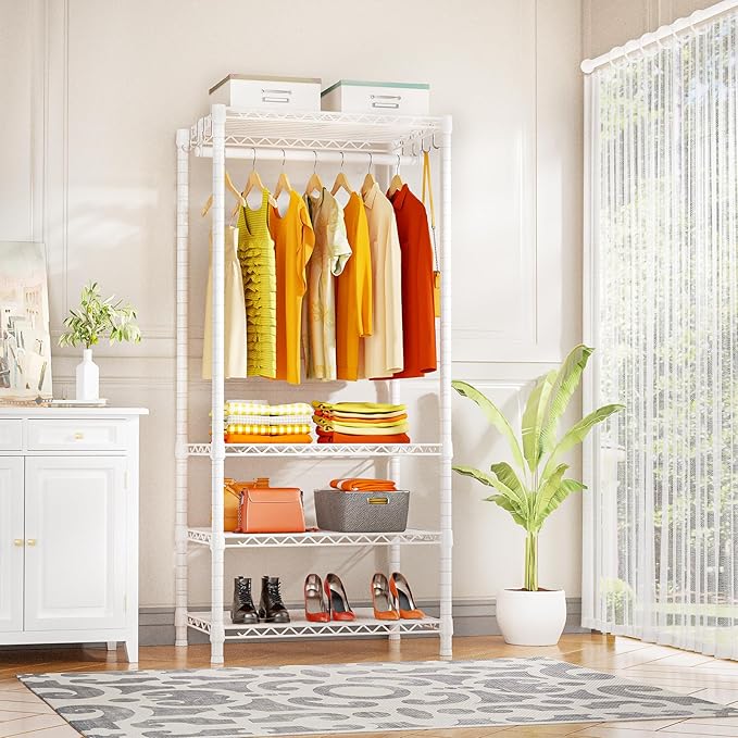 Ulif H4 Mini Portable Closet, 4 Tiers Freestanding Clothing Garment Rack for Small Space, Metal Clothes Wardrobe System for B