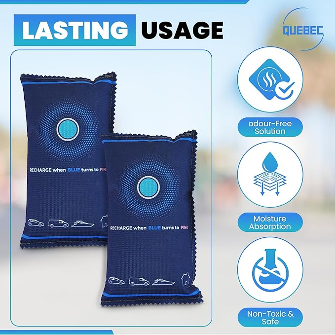 Quebec 2 x 350g Car Dehumidifier Bag | Moisture & Damp Absorber for Windscreens & Interior | 100% Leakproof, Reusable