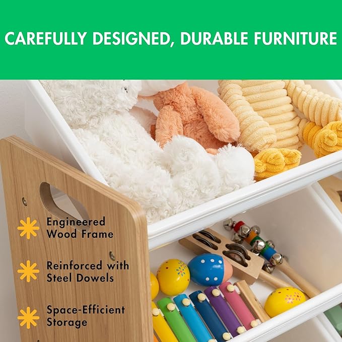 Humble Crew Toy Storage Organizer with 16 Removable Storage Bins for Kids Playroom, 4-Tier Toddler Toy Organization and Stora