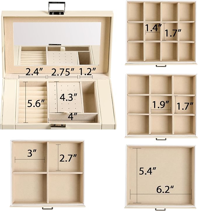 Frebeauty 5-layer Jewelry Box,Faux Leather Jewelry Organizer with 4 Drawers,Jewelry Organizers and Storage with Mirror,Jewelr