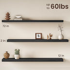 Fun Memories 72 Inch Floating Shelves, 12 Inch Deep Wall Shelf for Fireplace Mantel, Deep Storage Shelves for Home & Office, 
