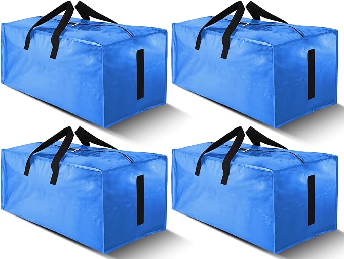 HOMESURE 4 Pack Large Strong Moving Bags with Zippers & Carrying Handles - Water-Resistant - Heavy Duty Storage Tote for Spac