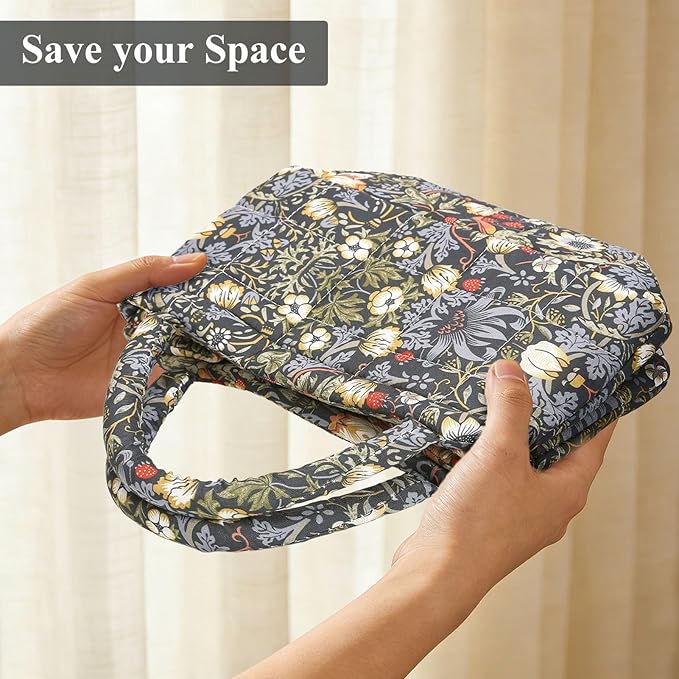 Small Storage Basket Organizer, Mini Fabric Floral Storage Baskets with Handle, Quilted Portable Collapsible Storage (K)