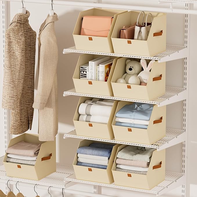 Homsorout Fabric Closet Storage Cubes - 8 Pack Square Storage Bins with Dual Handles for Clothes, Towels, Toys, Cube Storage 