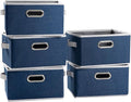 PRANDOM Large Collapsible Storage Baskets for Closet [5-pack] Decorative Fabric Storage Bins Cubes with Leather/Metal Handles