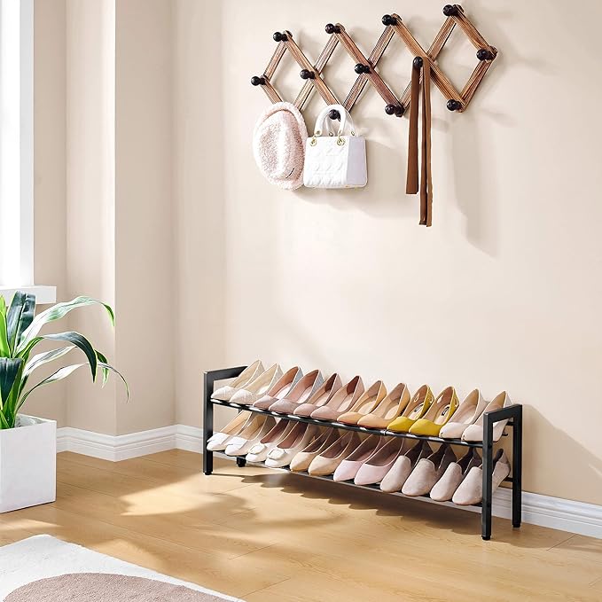 FAVOOSTY 2-Tier Expandable Shoe Rack, Adjustable Shoe Shelf Storage Organizer Space Saving Metal Free Standing Shoe Rack for 