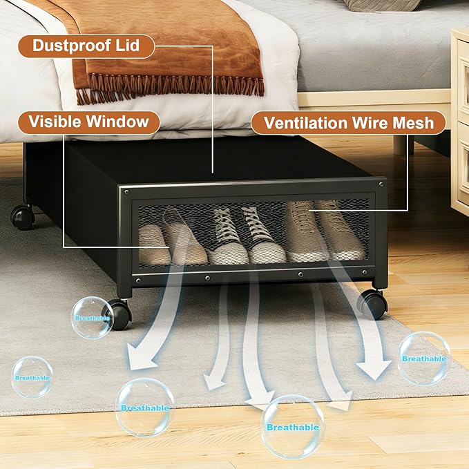 2 Pack Under the Bed Storage Containers,36 inch Long Underbed Storage with Wheels,7.3 inch Height Under Bed Shoe Storage,Larg