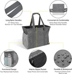BALEINE Extra Large Utility Tote Bag with Reinforced Wire Frame, Reusable Grocery Bag for Shopping, Picnic (Grey, 16.5''x14''x10'')