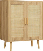 Iwell Storage Cabinet with 2 Shelves, Rattan Cabinet with 2 Doors, Sideboard Buffet Cabinets with Storage for Living Room, Di