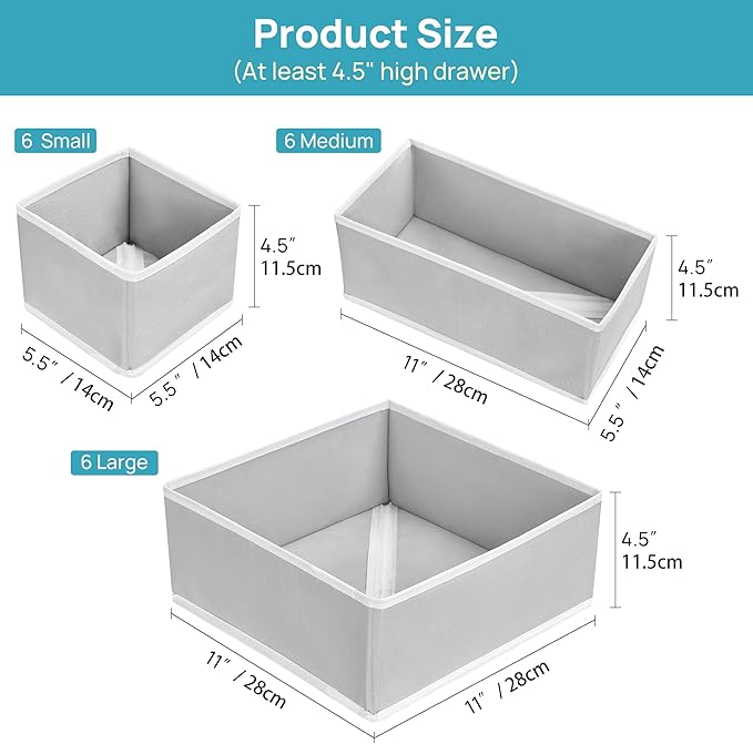 Vtopmart 18 Pack Baby Clothes Organizer, Dresser Drawer Organizer for Baby Clothing, Foldable Fabric Closet Drawer Storage Bi