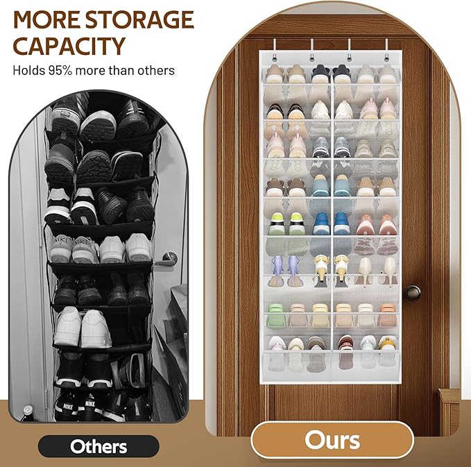 MISSLO 24 Pairs Over the Door Shoe Organizer Breathable Mesh Hanging Shoe Rack for Closet Storage with Wide Deep Pockets 8 Ti
