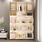 Portable Wardrobe Closet, Folding Bedroom Armoire, Plastic Closet Organizer with Hanging Rod, Clothing Storage Bins with Magn