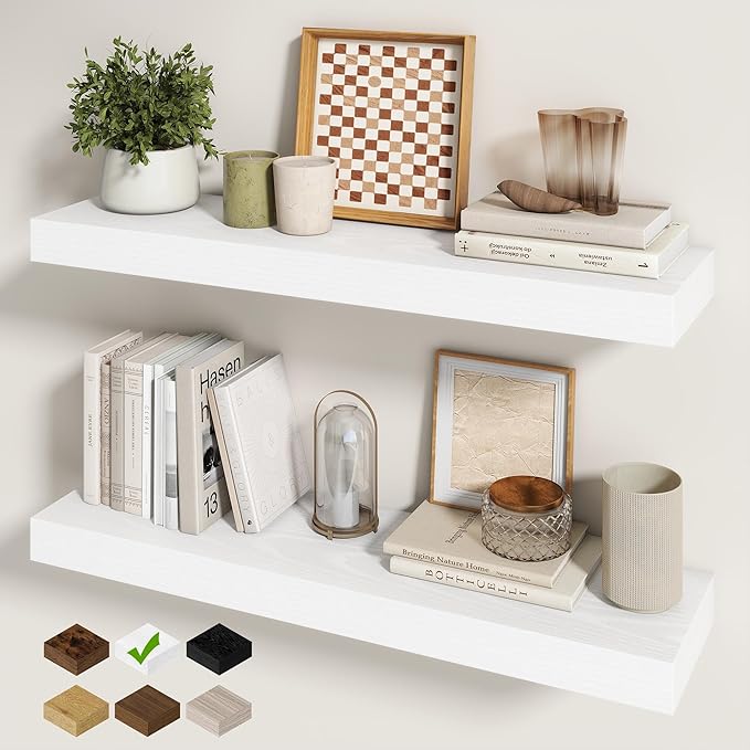 Fun Memories 30Inch Floating Shelves for Wall, 2 Pack Rustic Wood Shelves for Bathroom|Kitchen Wall Mounted Floating Shelf wi
