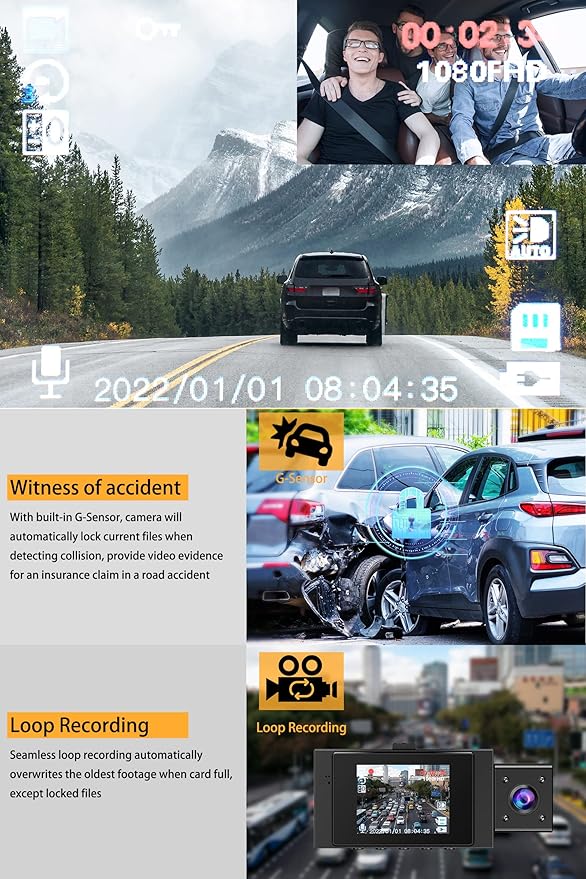 Dual Dash Cam Front and Inside FHD 1080P Dash Camera for Cars Dashcams for Cars with Infrared Night Vision, Car Camera Drivin